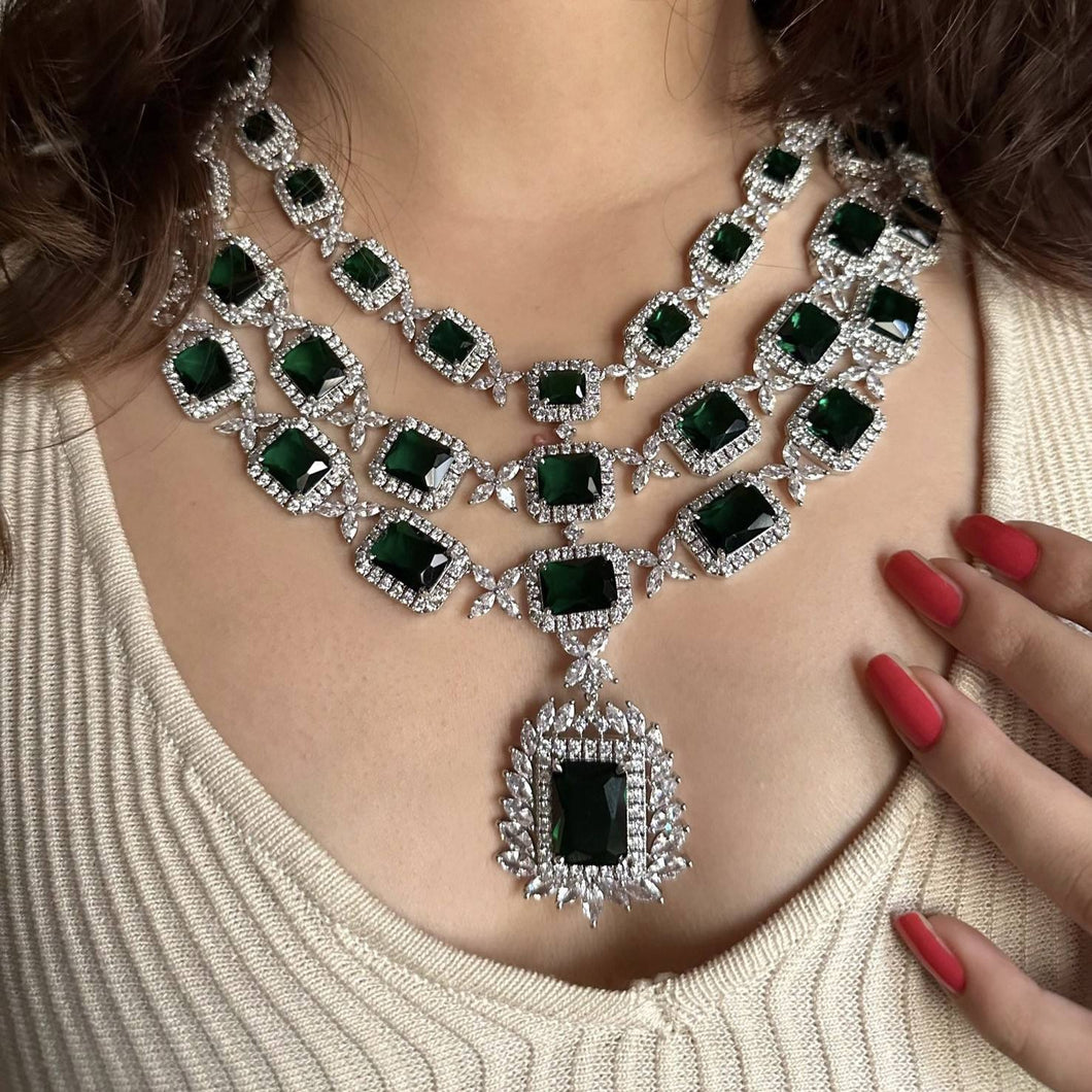 American Diamond Green Beautiful Necklace Set