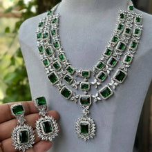 Load image into Gallery viewer, American Diamond Green Beautiful Necklace Set
