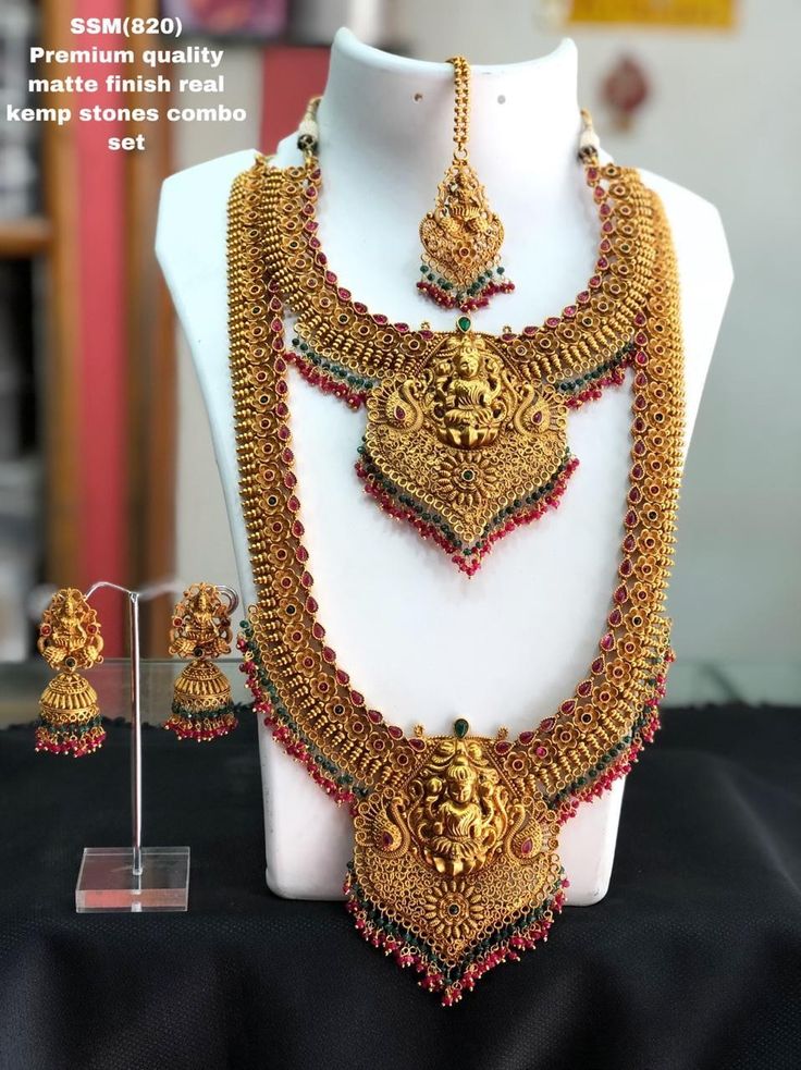 Alankar Gold Finished Real SP Designed Kemp Stone Necklace Set